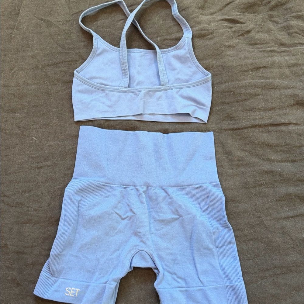 SET Active Light Blue Sports Bra and Shorts - Picture 2 of 2